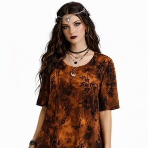 🇨🇦 Ardoise 90s Boho Burnout Velvet Orange Top